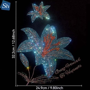 Motif Premium Grand Fleur de Pissenlit en Strass, Transfert de Cristal Thermocollant Coloré pour Sweat à Capuche, Appliques Florales Élégantes et Scintillantes - Product Image 4