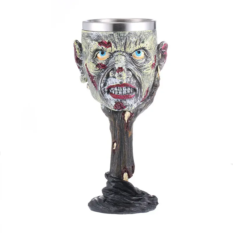 Wholesale Medieval Horrible Crafts Cups Wine Glasses Goblet Halloween Resin Cups Stainless Steel Metal Novelty Carton Box Party