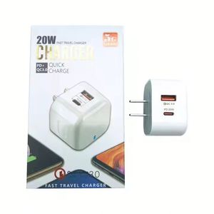 อะแดปเตอร์ชาร์จเร็ว 20W แบบ PD สีขาว สำหรับ US/EU/UK ช่องเสียบ A+C พร้อมกล่องบรรจุภัณฑ์ สำหรับโทรศัพท์มือถือ ขายส่ง - Product Image 1