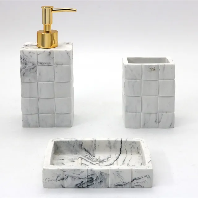 Juego de accesorios modernos para baño, set de accesorios modernos de poliresina con efecto mármol de lujo, 3 uds.