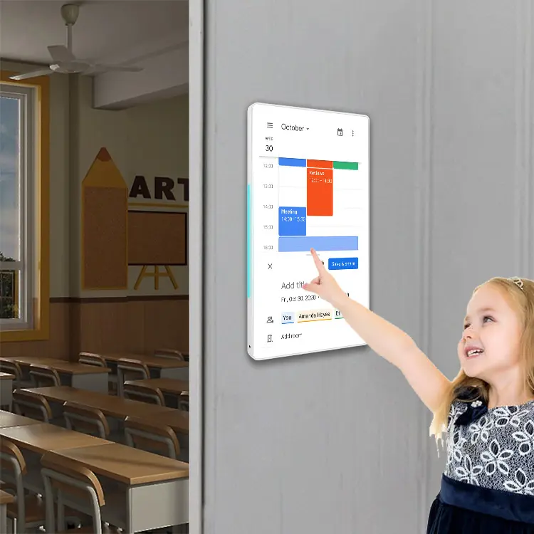 SinmarウォールマウントタッチスクリーンモニターパネルPcスマート教室AndroidLinuxタッチスクリーンとGoogleカレンダー付き教室用