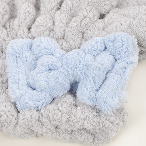 Custom Logo Absorbent Dot Pattern Coral Fleece <b>Hair</b> Quick Drying <b>Towel</b> Turban Bowknot Bath Shower Elastic Head <b>Hair</b> Wrap Cap - Product Image 4