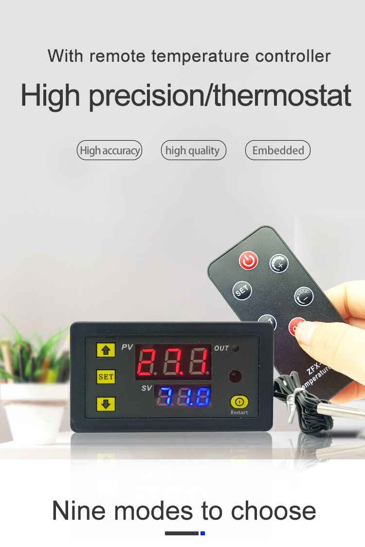 DC 12v digital temperature controller with remote control red and blue LED display temperature measurement -55-120 degrees W3230(图1)