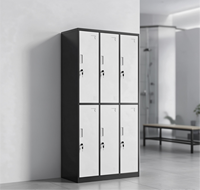 Armoire de rangement métallique à 6 portes et deux niveaux, noire et blanche, en acier, pour vêtements, pour employés, dortoirs et gymnases - Vente en gros usine