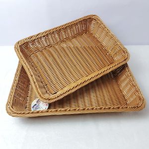 Rectangular Imitation Rattan <b>Basket</b> Brown Off White Coffee Color Plastic Storage Tray For Fruit Snack Candy Baking <b>Bread</b> - Product Image 2