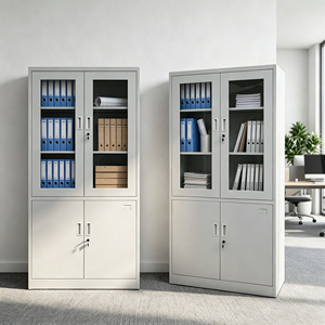 Steel Glass Door Filing <strong>Cabinet</strong> with <strong>Storage</strong> Base Metal Office <strong>Storage</strong> <strong>Cabinet</strong> <strong>Lockable</strong> Adjustable Shelf Document Organization - Product Image 1