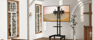 Carrito de <span class=keywords><strong>TV</strong></span> Resistente para Sala de Conferencias, <span class=keywords><strong>Soporte</strong></span> de <span class=keywords><strong>TV</strong></span> para Iglesia de 32-65 Pulgadas, <span class=keywords><strong>Ruedas</strong></span> de Desplazamiento Suave, Altura Ajustable - Product Image 2