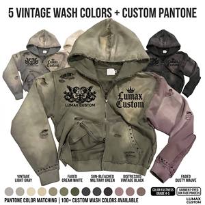 Sweat à capuche vintage en coton respirant, effet délavé, double fermeture éclair, imprimé personnalisé avec strass, en molleton bouclette, pour <span class=keywords><strong>homme</strong></span> - Product Image 6