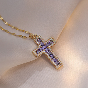 PFT Shining Cross Phong Cách Sang Trọng Vòng Cổ Thanh Lịch Lấp Lánh Dây Đồng Mạ Điện Nữ Đa Năng Cổ Dây Xích Quà Tặng - Product Image 3