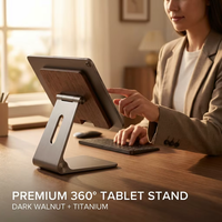 Support de tablette et de téléphone pliable en bois de noyer, pivotant à 360°, avec hauteur réglable, support de bureau ergonomique pour la maison