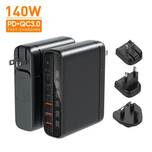 LDNIO A6140C pengisi daya dinding Mini portabel OEM GaN 140W USB Tipe C colokan langsung soket pengisian cepat Adaptor perjalanan ponsel