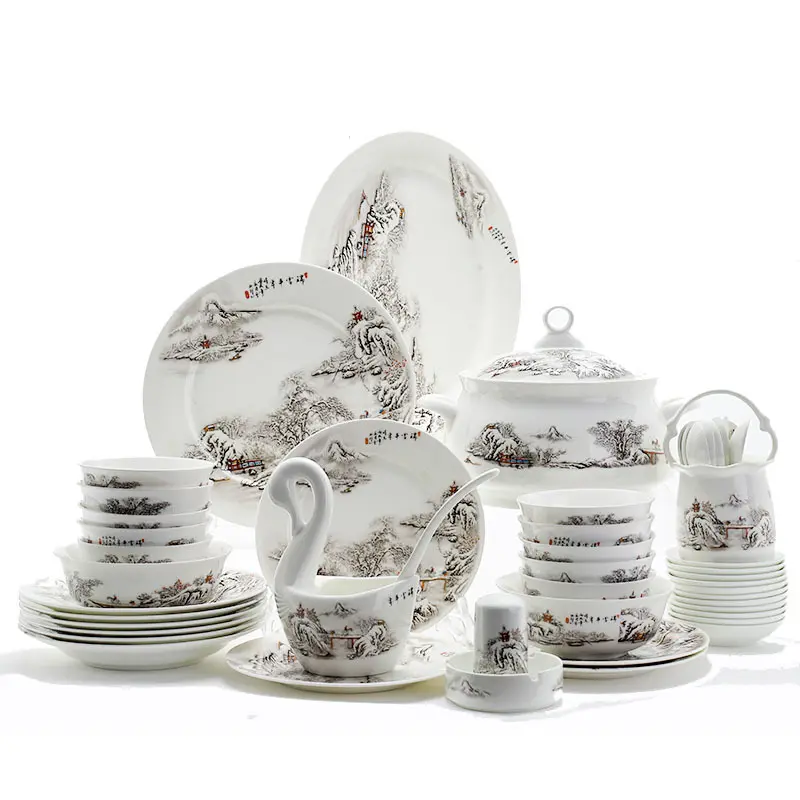 Set di stoviglie in ceramica cinese Jingdezhen ciotola di riso bone China piatto di inaugurazione del regalo di apertura del matrimonio