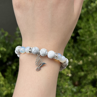 8mm Naturel Blanc Howlite Agates Bracelet Femmes En Acier Inoxydable Creux Oiseau Pendentif Bracelet Paix Colombe Cadeau
