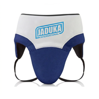 Protège-entrejambe MMA bleu et blanc respirant en maille ventilée avec sangles réglables pour la boxe, le karaté et le taekwondo