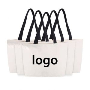 12 Oz Grocery Beach Shopping Multi-Purpose Washable Tote Large White Canvas Sling Bag With Black Handle - Product Image 1