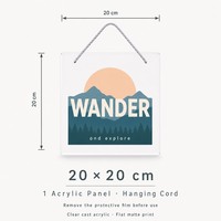 Plaque murale carrée en acrylique Mountain WANDER Art 20 cm, panneau suspendu transparent avec cordon décoratif