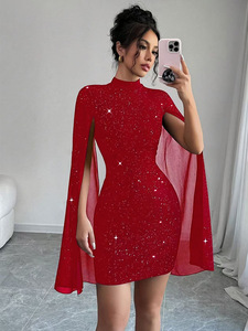 Abiti da festa per ragazze - <span class=keywords><strong>Elegante</strong></span> mini abito da cocktail <span class=keywords><strong>nero</strong></span> con maniche a mantella e glitter - Product Image 3