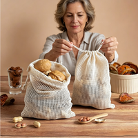 Sac en maille de coton premium réutilisable et lavable pour fruits, légumes, jouets, rangement domestique, écologique, logo personnalisé, vente en gros