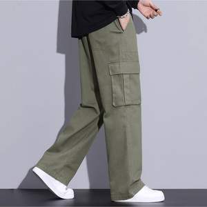 2025 pantalones Cargo holgados para hombre 100% algodón cintura elástica cordón ajuste suelto Pull-On con múltiples bolsillos estilo Y2K - Product Image 1