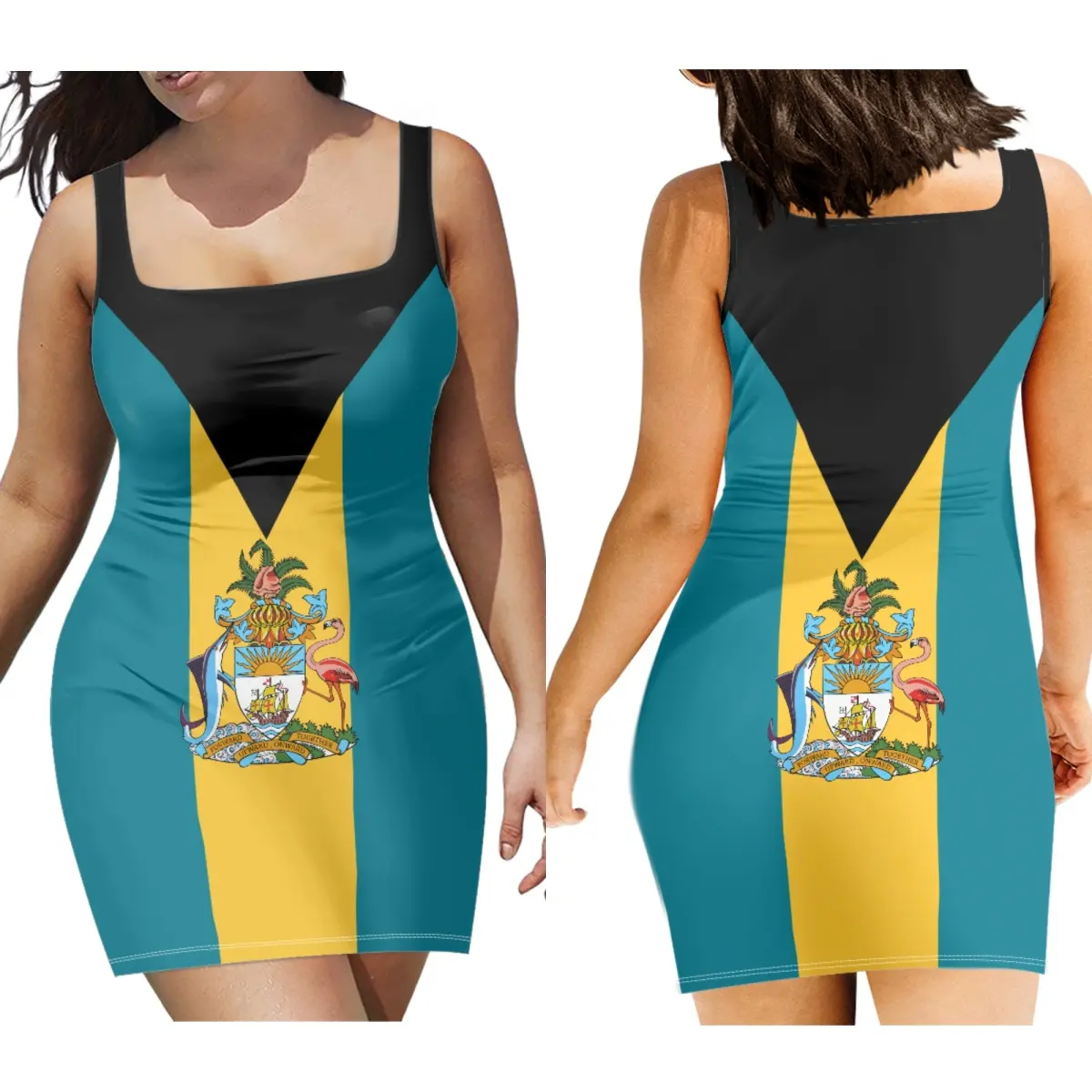 BAHAMAS Bahamian Nassau Flag Vest Shirt Dress Round Neck Summer Party Hawaiian Dresses for Adult Women Sleeveless Casual Dress