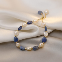 Bracelet en jade aventurine bleue Jachon et perle d'eau douce blanche, bijoux minimalistes pour femmes, accessoire pour cadeau