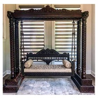Balançoire rectangulaire moderne en teck style Rajwada avec sculpture d'aigle, faite à la main, réglable, en bois massif, pour salon intérieur, Jhula pour la maison