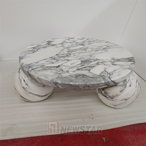 Newstar Arabescato Corchia Mesa de centro redonda de mármol Base de 3 bolas Soho House Rome Stone Mesa de centro de bola baja moderna redonda - Product Image 1