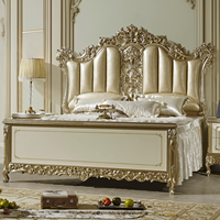 Europäische Royal Massivholz Rich Hand geschnitzte Antike Eastern California King Schlafzimmer Set Leder Polster Kopfteil Rokoko