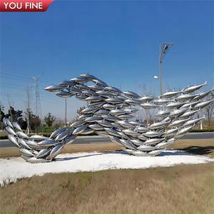 Youfine ngoài trời bên bờ biển công cộng không gian trang trí ven biển cảnh quan nghệ thuật cài đặt kim loại thép không gỉ cá Nhóm tác phẩm điêu khắc - Product Image 3