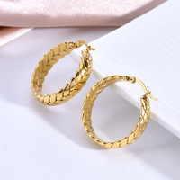 Boucles d'oreilles créoles Bowei style influenceur, en acier inoxydable plaqué or, motif géométrique végétal, bijoux tendance pour femme, sans pierre principale