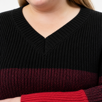 Pull en tricot pour femme avec logo personnalisé, col en V, manches longues, color block, décontracté, mode hiver, polyester, usine OEM & ODM