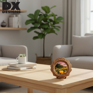 Cadre photo rond en MDF vintage floral personnalisé DX Designs, 4/5 pouces, en bois brun, pour décoration de table et murale - Product Image 5