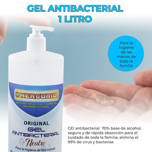 Mercurio Gel Antibatterico Neutro 1 Litro 70% Alcol per Igiene delle Mani - Product Image 2