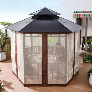 Ağır açık çift çatı gazebo güneş gölge gölgelik masa ile perdeler ile Modern Hardtop Gazebo ile üzüm kafes - Product Image 4