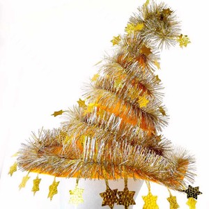 Shiny Metallic Tinsel Wizard <b>Hat</b> Star Ornament <b>Hat</b> For <b>Holiday</b> Cosplay Party - Product Image 2