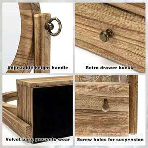 Wooden Jewelry Storage <b>Box</b> With Mirror Single Layer Drawer <b>Makeup</b> Organizer Desktop Organizer For Jewelry And Accessories - Product Image 3