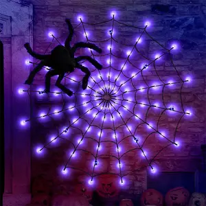 Lampu jaring laba-laba buatan tangan, dekorasi rumah pesta bahagia pemasok Halloween, jendela karangan bunga, lampu gantung dinding