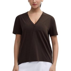 FOXA T-shirt de sport à manches courtes et col en V pour femme, coupe ample, respirant, haut de yoga - Product Image 2