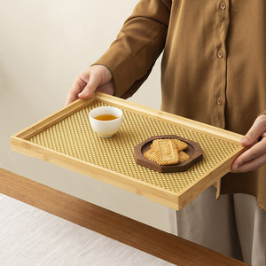 Bandeja de Servir Rectangular de Bambú Antideslizante para Té y Café en el Hogar - Product Image 3