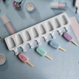 Mini Popsicle Khuôn 8 Khoang Silicone Ice Cream Khuôn Ice Cube Tray Popsicle Thùng Diy Khuôn Tráng Miệng Ice Cream Khuôn Gậy