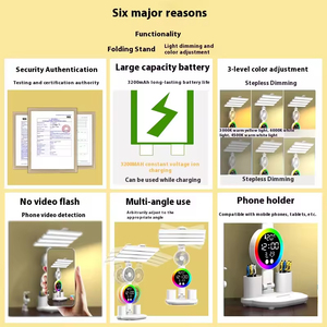 Lampada da <span class=keywords><strong>Tavolo</strong></span> LED Moderna con Display Data, 2 Portapenne, Controllo Touch, Ricaricabile, per Camera da Letto - Product Image 3