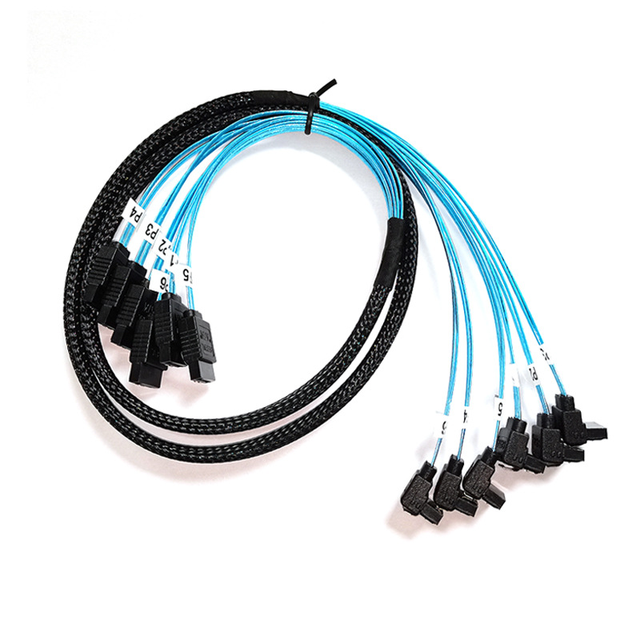 Mini-SAS 6x SATA Breakout Cable 12Gbps SFF-8087 7-Pin Server Storage RAID Array Braided Nylon Shielded Pure Copper Computer