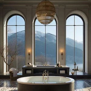 Fransız Kasırga Etkili Siyah Pencereler Modern Cam Kavisli Tavandan Tabana Pencereler Evler İçin - Product Image 1