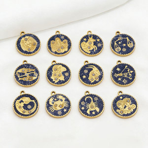Colgante redondo de doce constelaciones chapado en oro con diamantes para componentes de joyería DIY, collares y pulseras - Product Image 4
