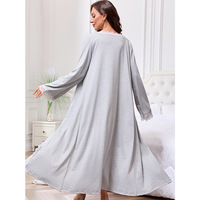 Ensemble de nuit élégant pour femme : Robe de chambre et nuisette à col en V avec dentelle, et peignoir assorti à manches longues – Lingerie de nuit sexy deux pièces