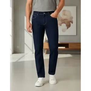 Jeans da Uomo Adrenaline a Gamba Dritta Blu Scuro in Denim Elasticizzato Vita Media 5 Tasche - Product Image 1