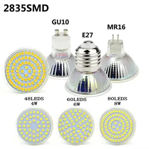 SMD 2835 led lámpara de proyector 4W 6W 8W E27 GU10 MR16 taza de la lámpara de bombilla de luz AC110-220V lámpara de cuarzo taza