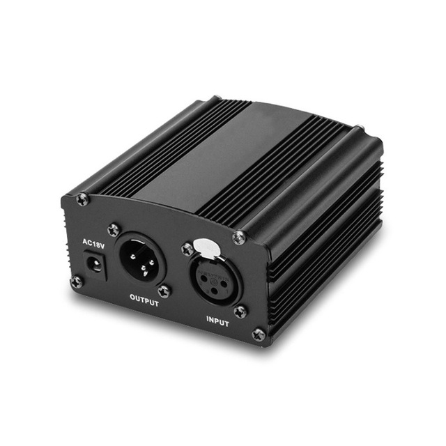 48 Volt Universal Wired Microphone 48v Phantom Power Supply Adapter for Electret Condenser Microphone Noise Cancelling Portable