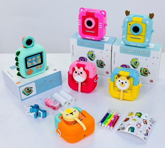 Cute Cartoon Children's Digital Camera 100W Pixels 2.4" IPS Screen  180 Wide Angle Fun Toy Lion Rabbit Dinosaur Gift