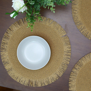 Natural Paper Woven Round Placemat Beige Handmade For Table <b>Decorations</b> - Product Image 3